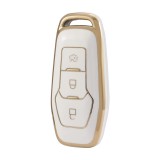 Husa Cheie Smartkey Ford Ranger, Explorer, 3 Butoane, Tpu, Alb cu contur auriu