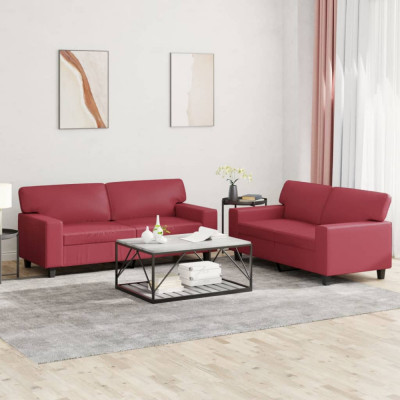 vidaXL Set de canapele, 2 piese, roșu vin, piele ecologică foto