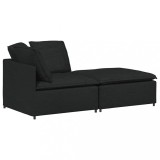 Canapea modulara cu taburet si perne, material textil, negru