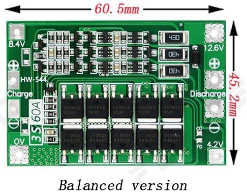 Module incarcare protectie balans BMS LiIon 3S60A 18650