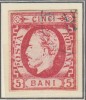 ROMANIA 1871 LP 30 REGELE CAROL I CU BARBA 5 BANI ROSU T2 DEFECT STAMPILAT