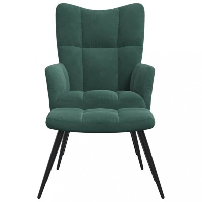 vidaXL Scaun de relaxare cu taburet, verde &amp;icirc;nchis, catifea foto