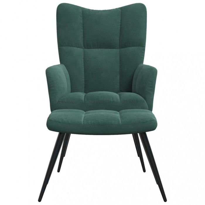 vidaXL Scaun de relaxare cu taburet, verde &icirc;nchis, catifea