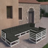 vidaXL Set mobilier grădină cu perne, 9 piese, lemn masiv de pin alb 3077155