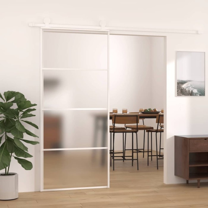 vidaXL Ușă glisantă, alb, 90x205 cm, sticlă ESG mată și aluminiu