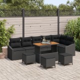 Set de Canapea Grădină 10 Piese cu Perne Negru Poliratan Acacia, Set de Canapea Grădină 2-persoane cu Perne Negru Poliratan, Set de Dining Grădină 4 P