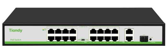 Switch PoE Tiandy, 16 porturi PoE, 180W, VLAN/Extend, AI Mode, TC-P3S019-H1621AT180 SafetyGuard Surveillance