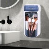 Organizator de produse cosmetice, make-up, doua sertare, montare perete, alb-albastru, Oem