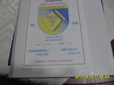 program Zarandul Criscior - Metalul Criscior foto