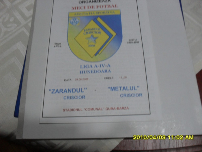 program Zarandul Criscior - Metalul Criscior