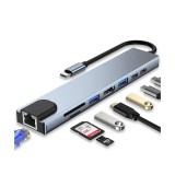 Convertor USB tip C-HDMI+USB3.0+USB2.0+2xUSB tip C PD+card reader+RJ45 t-m 8in1