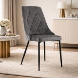 Scaun bucatarie/living, Artool, Imola, catifea gri, picioare metal negru, 48.5x61x93.5 cm