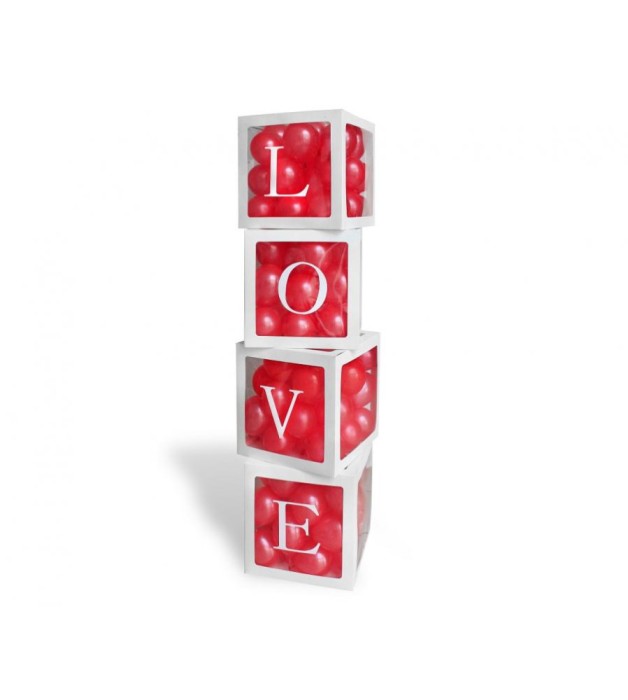 Set 4 Cutii Decorative Pentru Baloane, Cu Inscriptia Love, 35 Cm