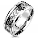 Inel din oțel cu ornamente negre și argintii, 8 mm - Marime inel: 59