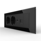 Cumpara ieftin Priza Tripla cu Blank Livolo cu Rama din Sticla 2 Prize Schuko+TV/internet, Standard Italian - Serie Noua