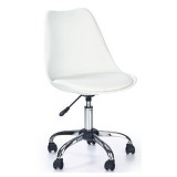 Scaun birou copii HM Coco, Piele ecologica, Inaltime reglabila, Cadru Cromat, 80 kg, Alb