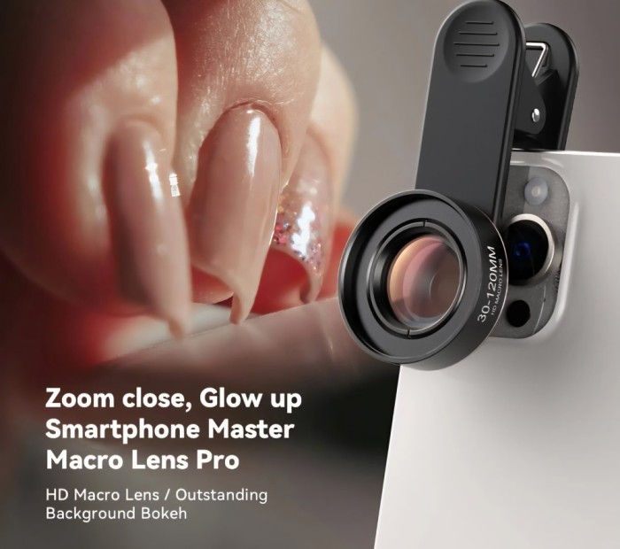 Lentila macro profesionala, Apexel,120mm HD, clip prindere, nail artist, gene, makeup, compatibila iPhone 16,15,14,13, Samsung, Honor, Google Pixel