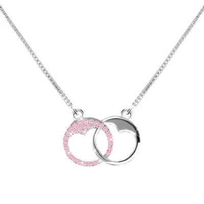 Colier din argint 925 - două cercuri cu crestătură, zirconii roz-deschis foto