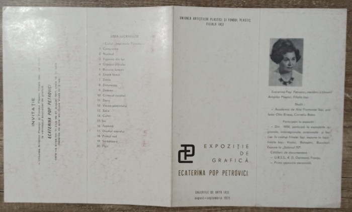 Pliant expozitie Ecaterina Pop Petrovici 1971