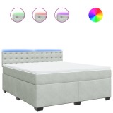 Cumpara ieftin Pat box spring cu saltea, gri deschis, 180x200 cm, catifea