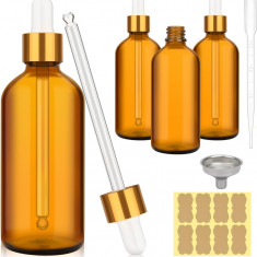 Saf sticle de sticlă Dropper Amber 4oz Pachet de 8 cu 2 pâlnii din oțel inoxidab