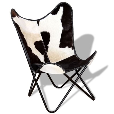 Gossi scaun tip fluture, negru si alb, piele de vaca naturala foto