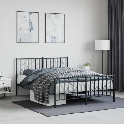vidaXL Cadru pat metalic cu tăblie de cap/picioare, negru, 140x200 cm foto