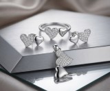 Cumpara ieftin Set din Argint 925 Rodiat Double Heart cu Inel, Cercei si Pandativ