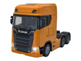 Macheta Scania T770S 1:32 portocalie replica metal lumini si sunete, usi deschise