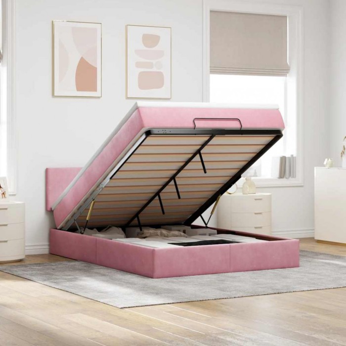vidaXL Cadru de pat otoman cu saltea roz 140x190cm catifea 3311704