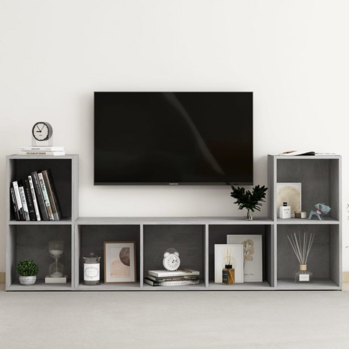 vidaXL Set de dulapuri TV, 3 piese, gri beton, lemn prelucrat 3080019