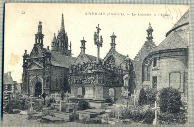 AD 138 C. P. VECHE - GUIMILIAU -LE CALVAIRE ET L&amp;#039;EGLISE -FRANTA -CIRCULATA1919 foto