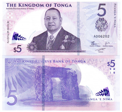 Tonga 5 Pa&amp;#039;anga 2023 Polimer P-51 UNC foto