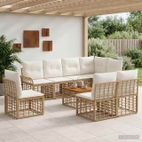 Cumpara ieftin Set de canapele de exterior 9 buc. 8-Locuri Alb Natural si Crem