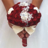 Buchet Mireasa Unicat, Broșe &amp; Flori Satin, 15cm, Accesorii Nunta Elegante