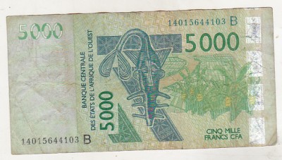bnk bn Benin 5000 franci CFA 2014 circulata foto