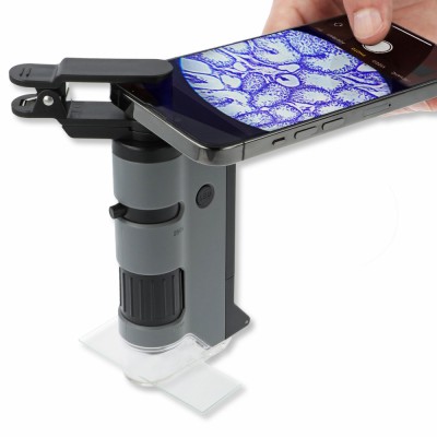 Microscop portabil cu LED si UV, cu adaptor de smartphone, marire 100-250x, MicroFlip foto