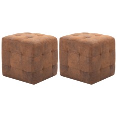 vidaXL Taburet, 2 buc., maro, 30x30x30 cm, piele &icirc;ntoarsă ecologică