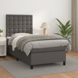 VidaXL Pat box spring cu saltea, gri, 80x200 cm, piele ecologică