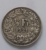 Switzerland, 1/2 Franc 1921, Argint.