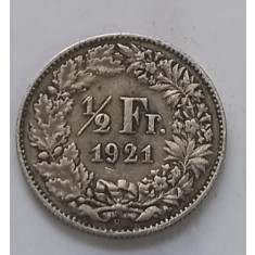 Switzerland, 1/2 Franc 1921, Argint.