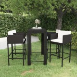 VidaXL Set mobilier bar de grădină cu perne, 5 piese, negru, poliratan