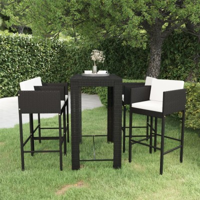 Gossi set mobilier bar de gradina cu perne, 5 piese, negru, poliratan foto