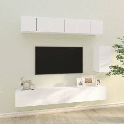 Set dulap TV, 6 piese, alb, lemn prelucrat foto