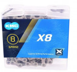 Lant KMC X8 - 1/2&amp;quot;x3/32&amp;quot; Nr. Zale: 116 - Otel - Argintiu/Gri - Za rapida, compatibil cu Shimano, Campagnolo si SRAM