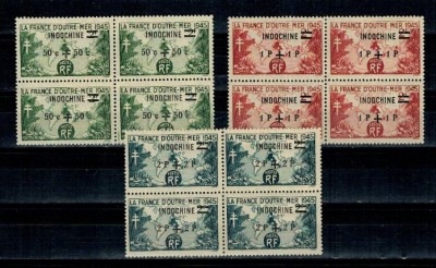 Indochina Franceza 1945 - Mi 346-348 serie bloc de 4 neuzat foto
