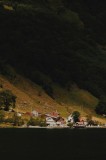 Tablou Canvas pe temă de peisaj montan, căsuțe pitorești, 26 x 39 cm, CMCLASS