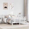 VidaXL Cadru de pat cu tăblie, alb, 135x190 cm, lemn masiv de pin 3306103