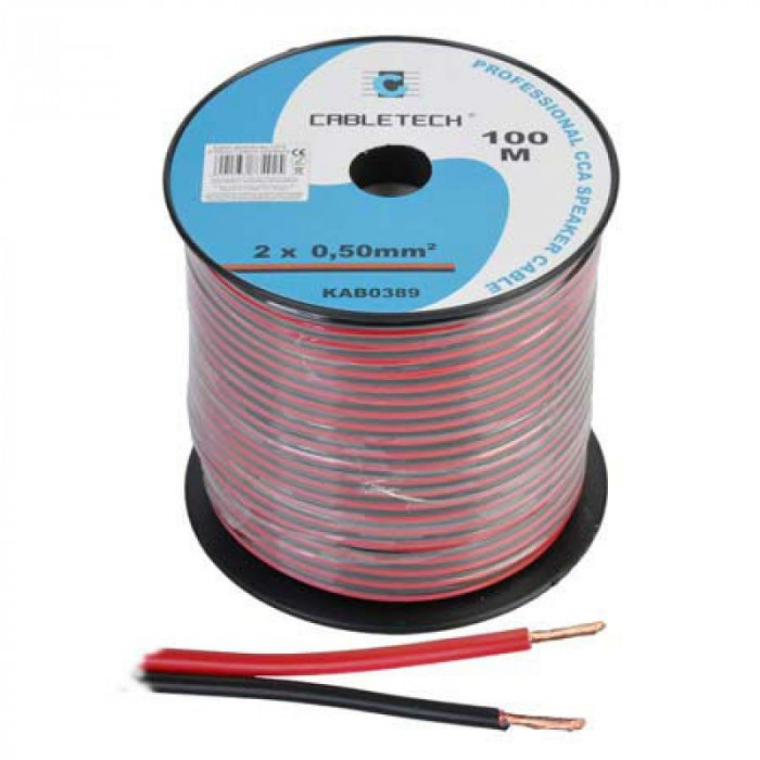 Cablu difuzor Cabletech, CCA, 0.5 mm, rola 100 m, negru/rosu