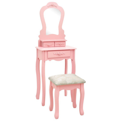 vidaXL Set masă de toaletă cu taburet roz 50x59x136 cm lemn paulownia foto